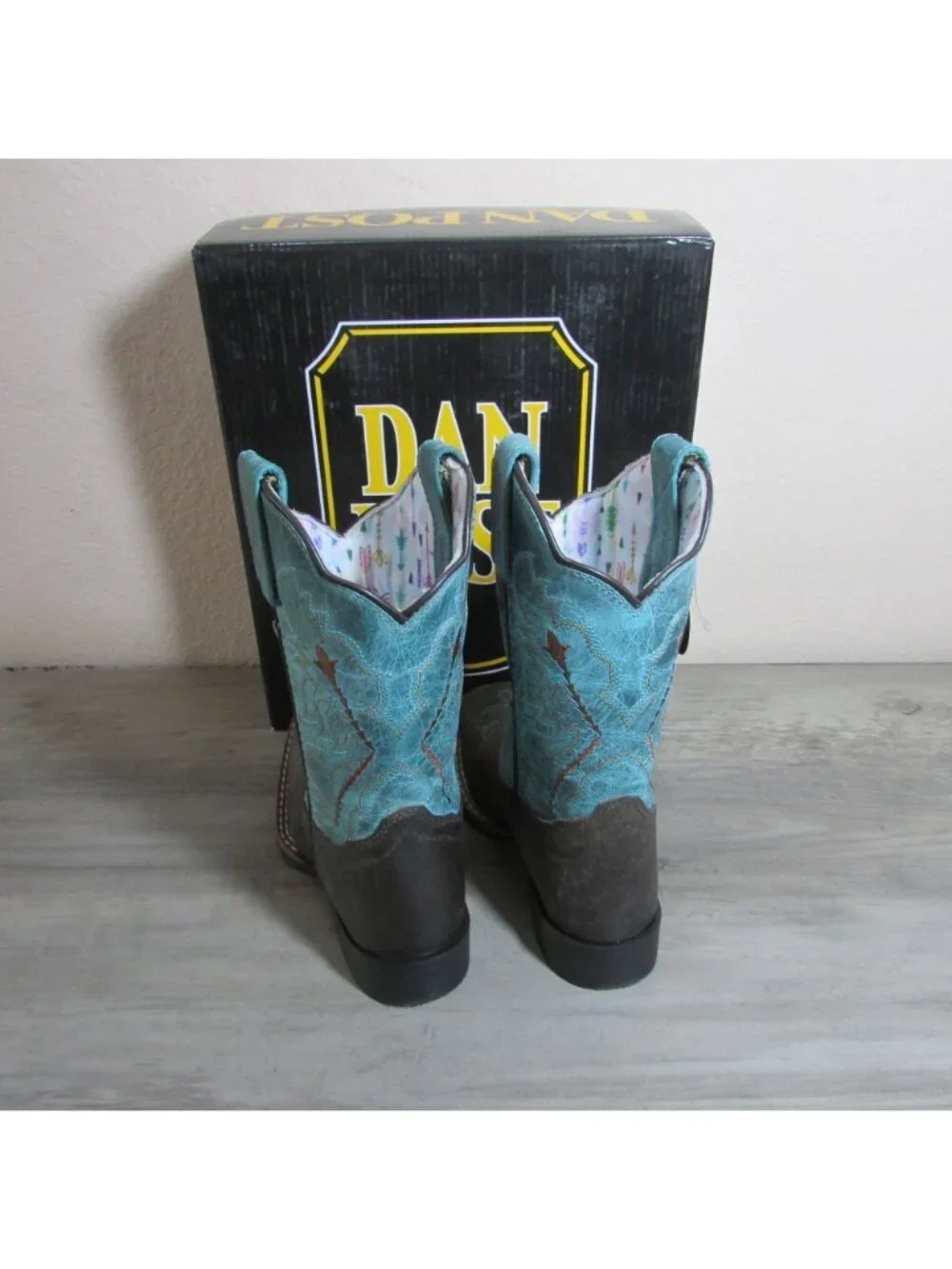 Dan Post Toddler Wide Square Toe Salina Western Boots Chocolate/Turquoise